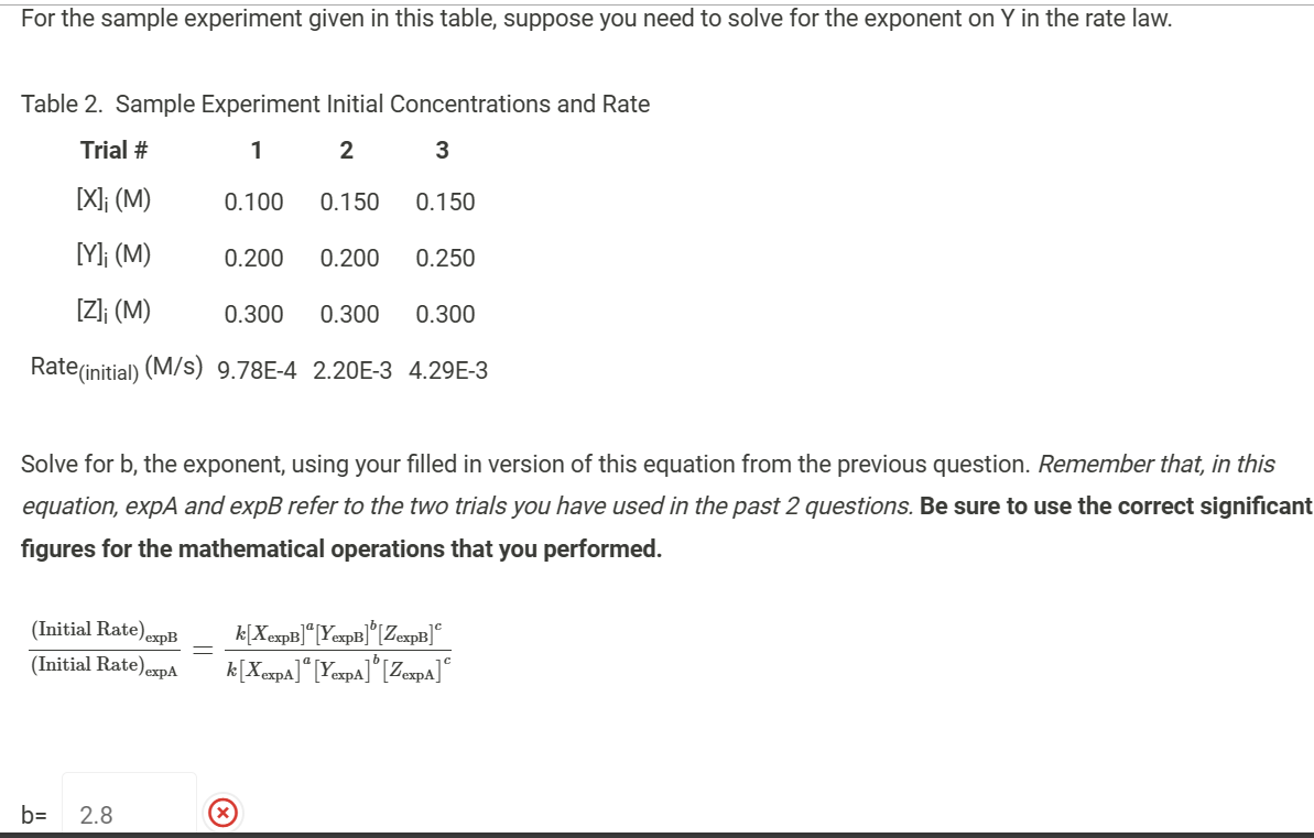 For the sample experiment given in this table, | Chegg.com