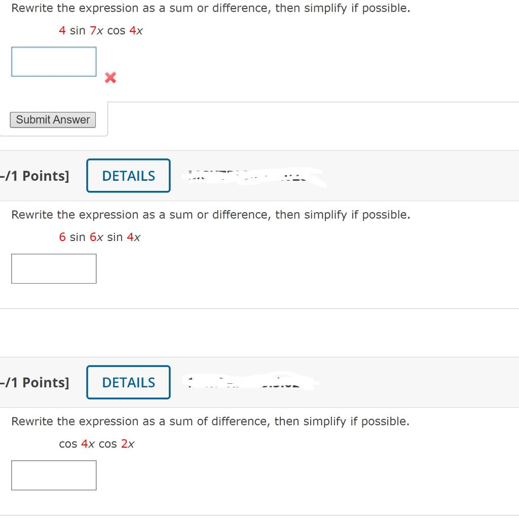 Solved Rewrite the expression as a sum or difference, then | Chegg.com