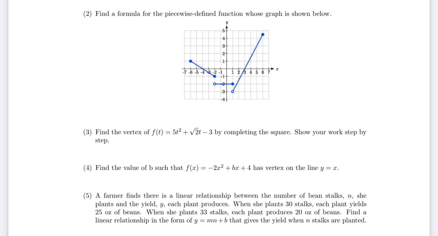 Solved (2) Find a formula for the piecewise-defined function | Chegg.com