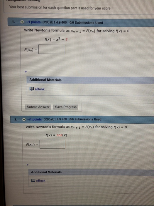 Solved Your best submission for each question part is used | Chegg.com