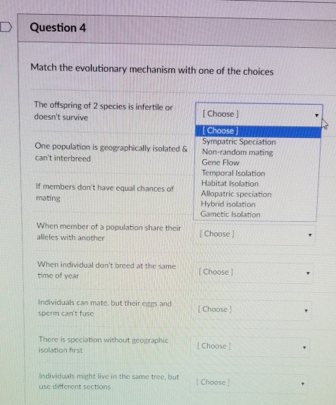 Solved D Question 4 Match the evolutionary mechanism with | Chegg.com