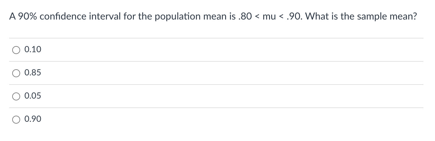 Solved A 90% confidence interval for the population mean is | Chegg.com