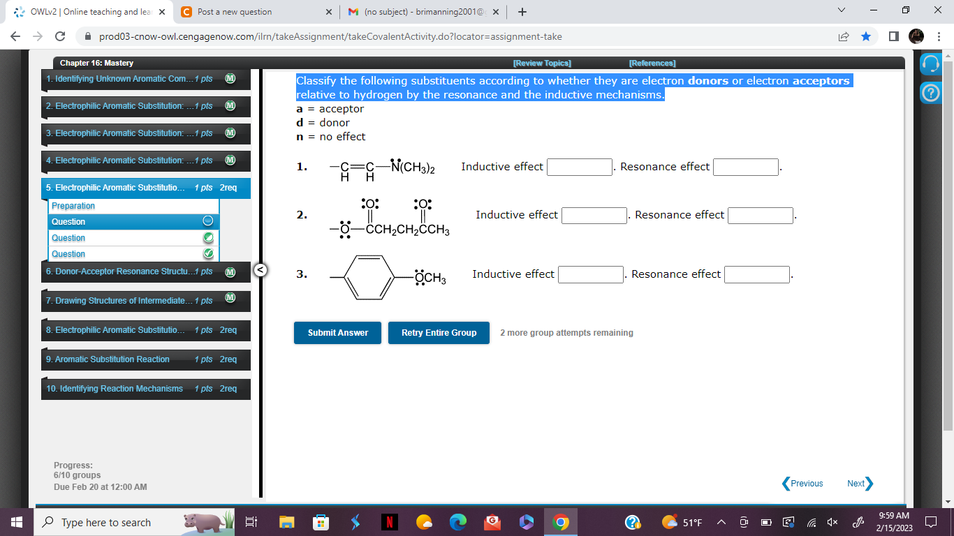 Solved Classify the following substituents according to | Chegg.com