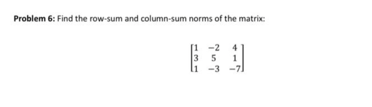 Solved Problem 6 Find the row sum and column sum norms of Chegg