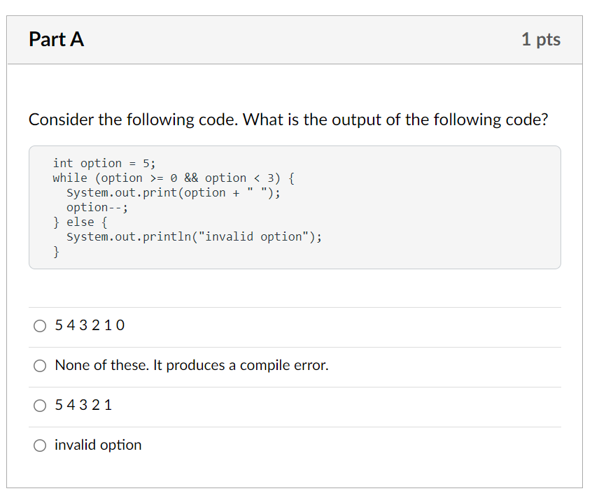 Solved Part A 1 pts Consider the following code. What is the | Chegg.com