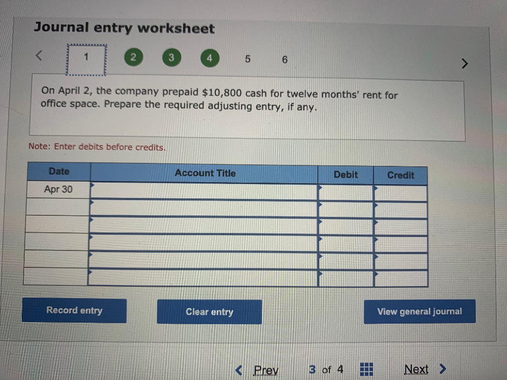 Solved Journal entry worksheet 1 4 5 6 On April 2, the