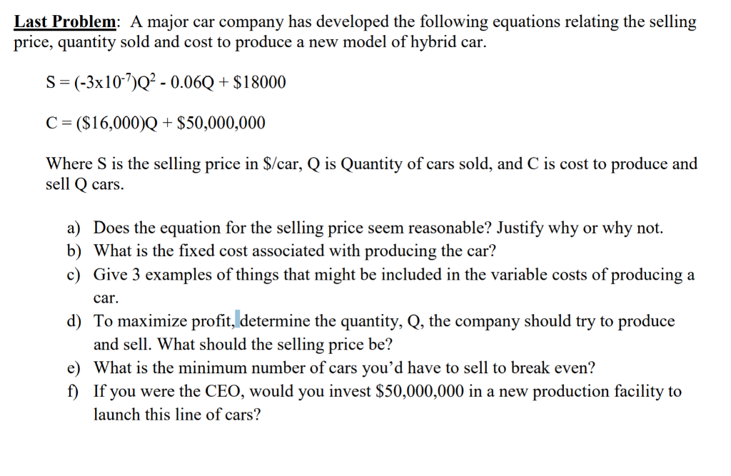 Solved Last Problem: A major car company has developed the | Chegg.com