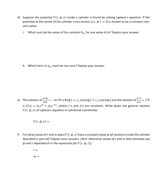 3. Laplace's Equation in 3D Cylindrical Coordinates