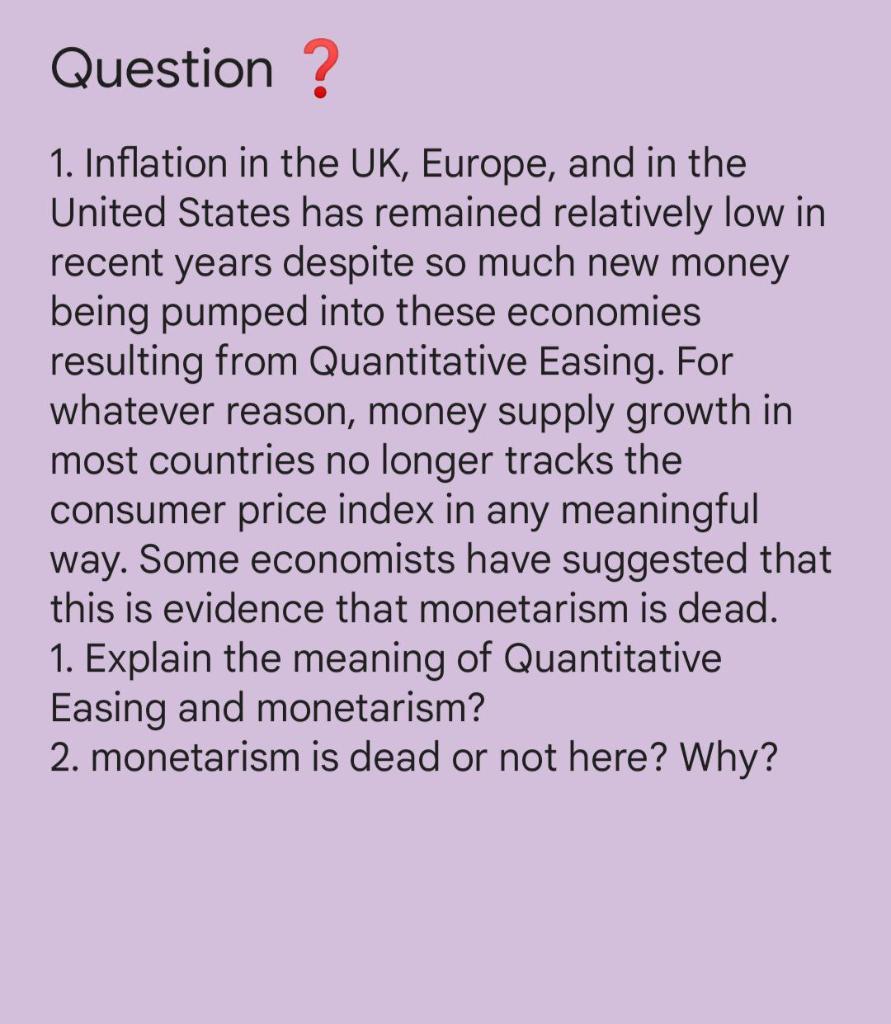 Solved Question ? 1. Inflation In The UK, Europe, And In The | Chegg.com