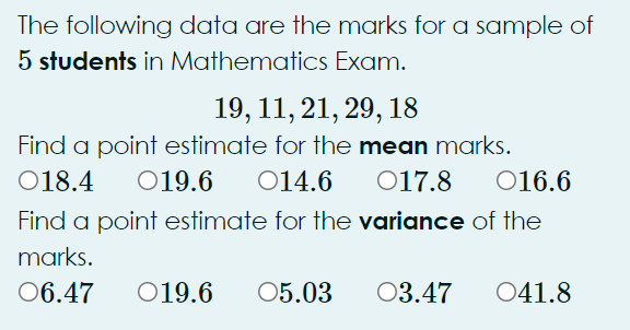 Solved The following data are the marks for a sample of 5 | Chegg.com
