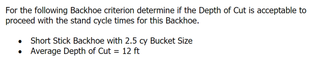 Solved For The Following Backhoe Criterion Determine If The | Chegg.com