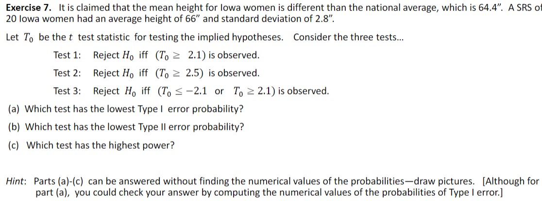 Solved Exercise 7. It is claimed that the mean height for | Chegg.com