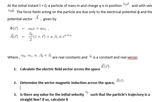 Solved At The Initial Instant T 0 A Particle Of Mass M And Chegg Com