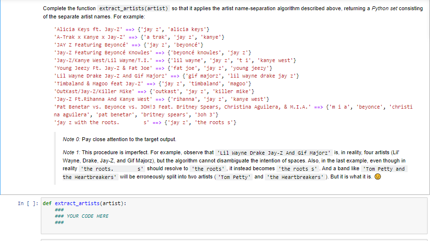 Solved Complete the function extract_artists(artist) so that | Chegg.com