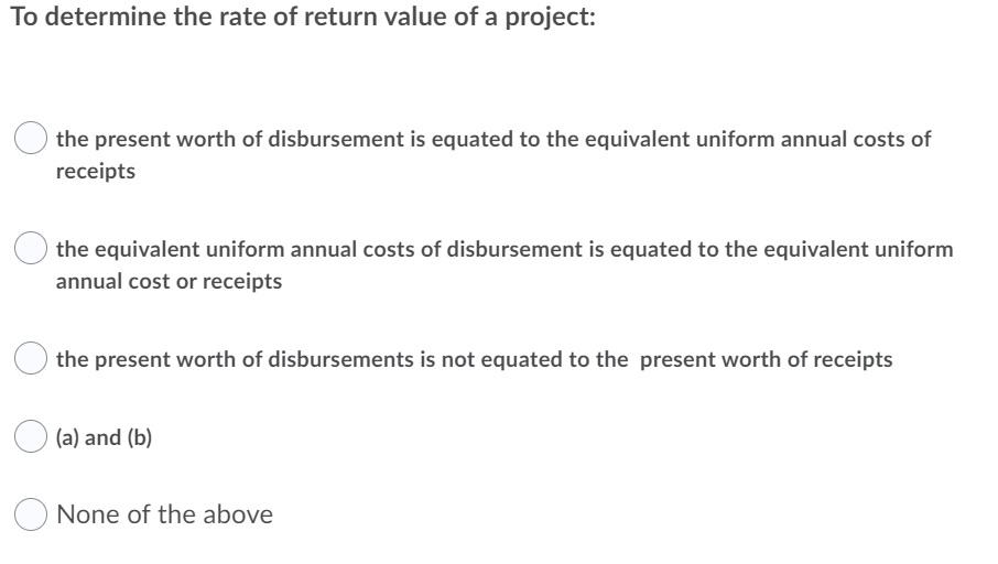 Solved To Determine The Rate Of Return Value Of A Project Chegg