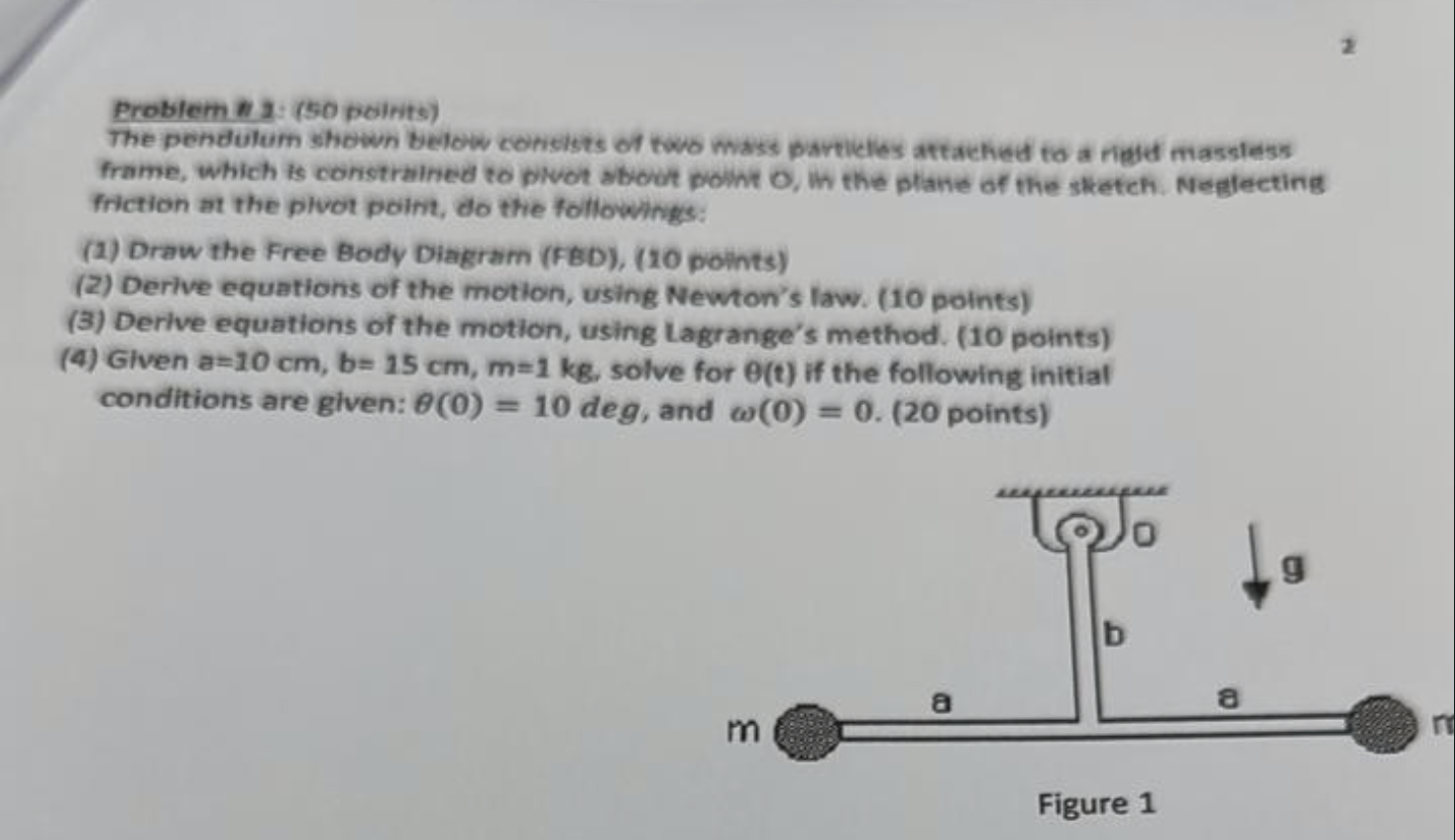 Solved Problem n 2: (50 pelits) The pendulum shewn below | Chegg.com