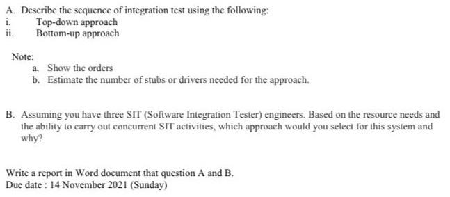 Solved A. Describe The Sequence Of Integration Test Using | Chegg.com