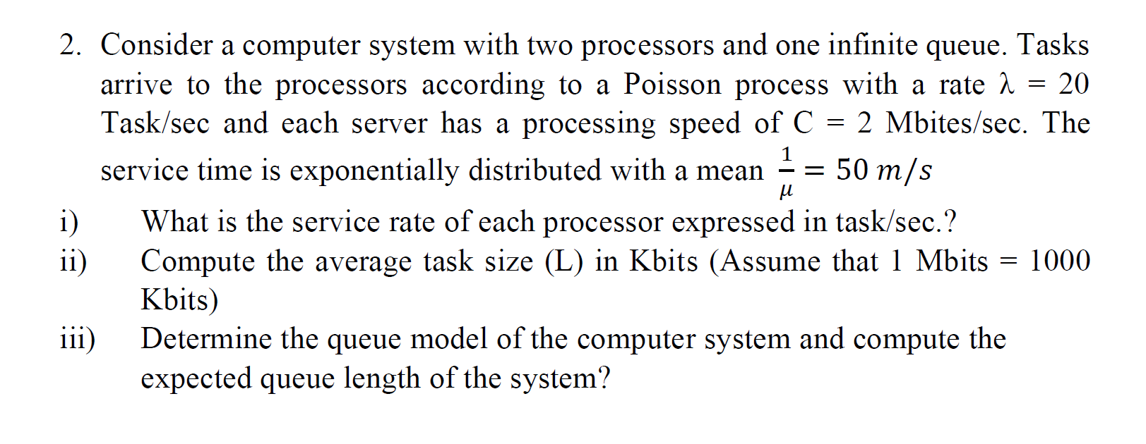 Solved = μ 2. Consider A Computer System With Two Processors | Chegg.com