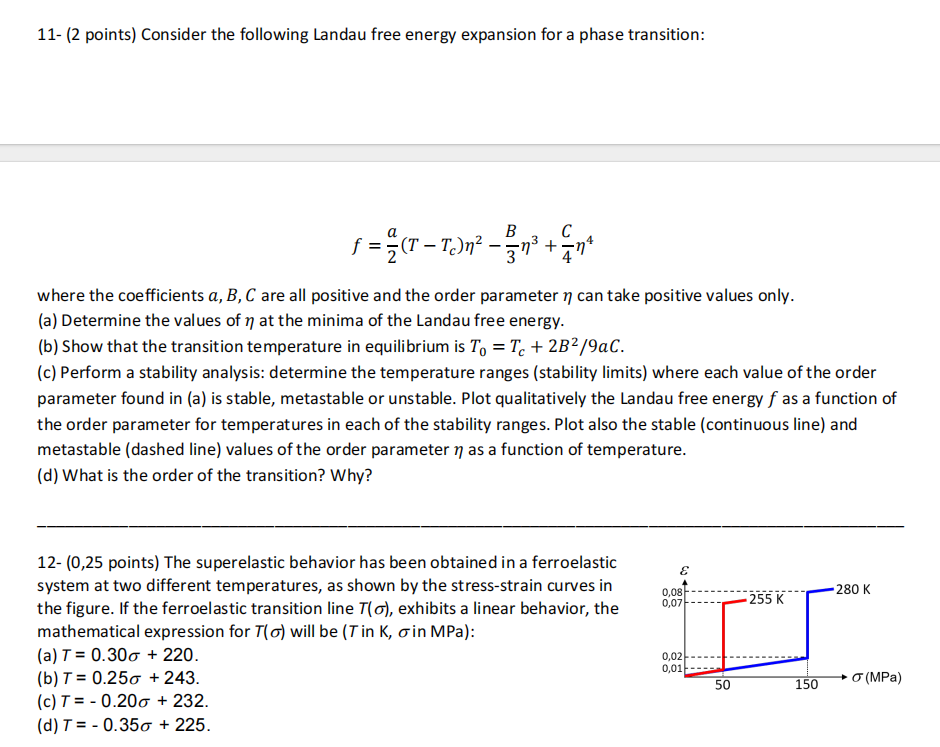 Solved 11- (2 points) Consider the following Landau free | Chegg.com