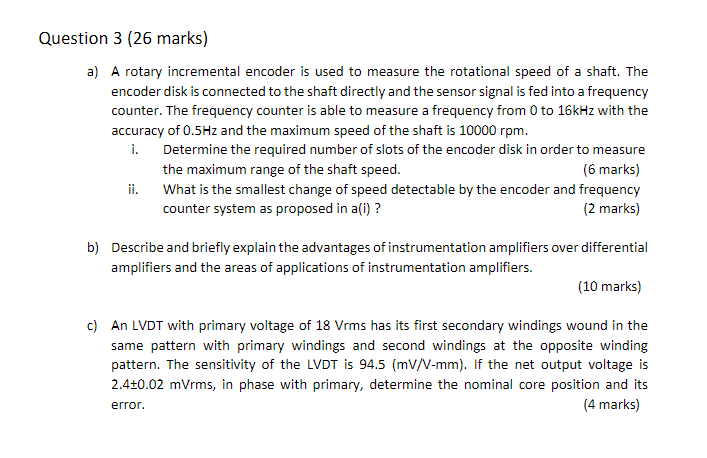 Solved a) A rotary incremental encoder is used to measure | Chegg.com