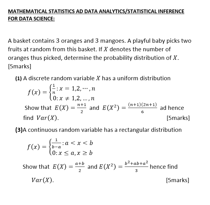 Solved MATHEMATICAL STATISTICS AD DATA ANALYTICS/STATISTICAL | Chegg.com
