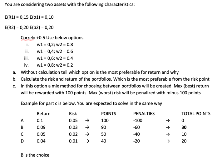 Solved You Are Considering Two Assets With The Following | Chegg.com