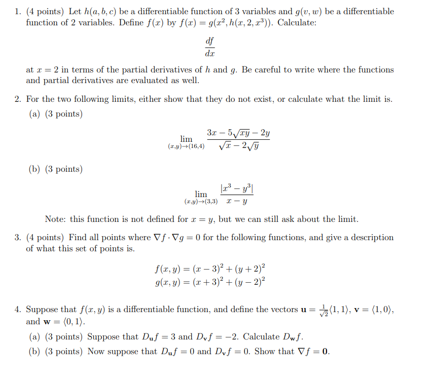 Solved 1 4 Points Let H A B C Be A Differentiable F Chegg Com