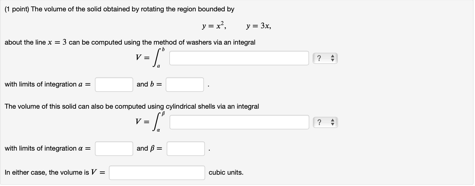 Solved 1 Point The Volume Of The Solid Obtained By Rota Chegg Com