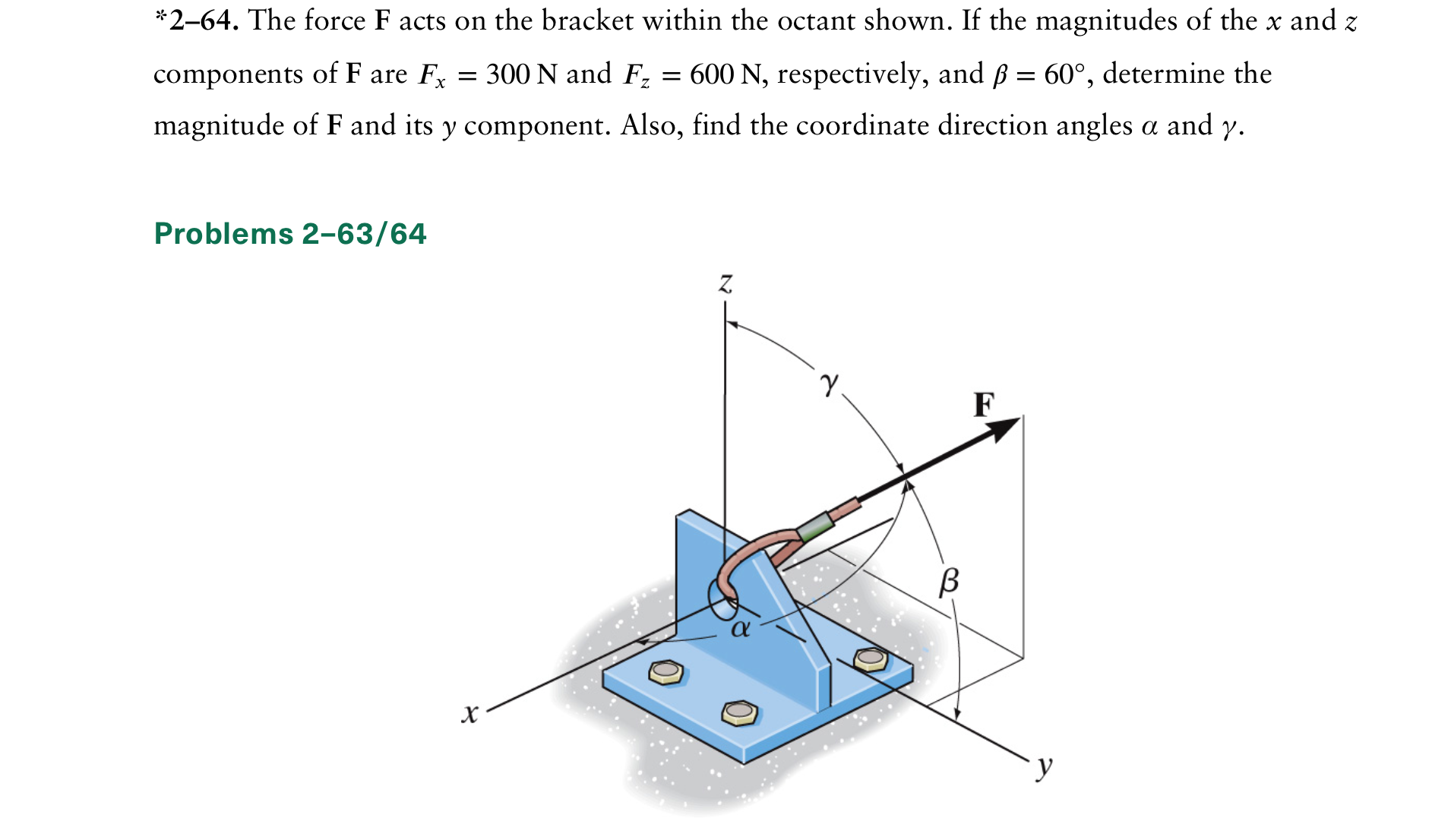 Solved ∗2−64. The force F acts on the bracket within the | Chegg.com
