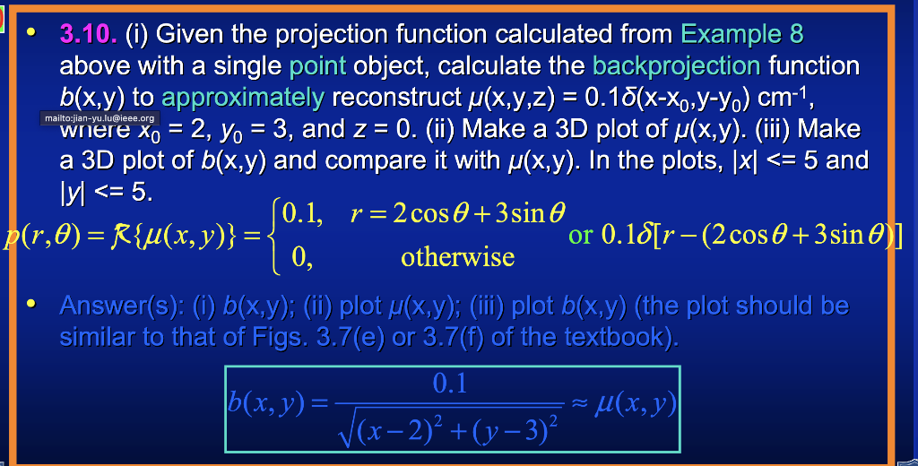  3.10. (i) Given the projection function calculated