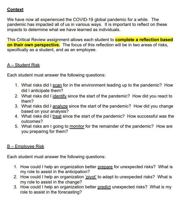 Solved Context We have now all experienced the COVID-19 | Chegg.com