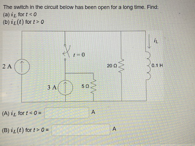 Solved The switch in the circuit below has been open for a | Chegg.com