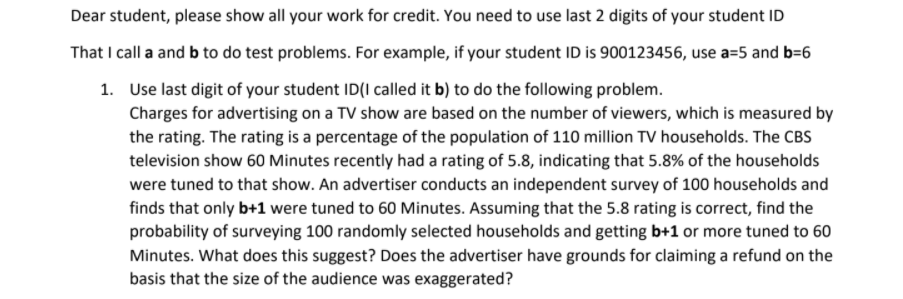 Solved Dear student, please show all your work for credit. | Chegg.com