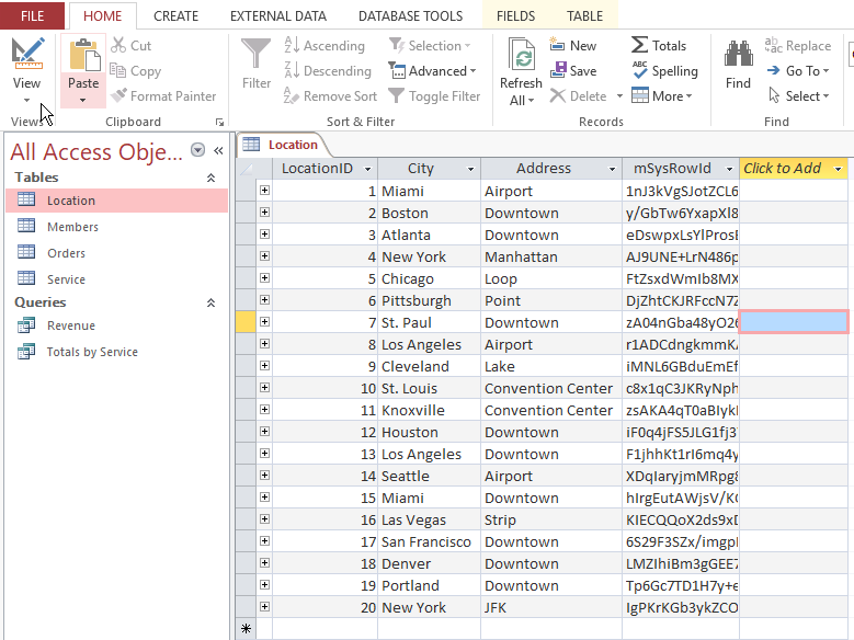 HOME CREATE EXTERNAL DATA DATABASE TOOLS FIELDS TABLE