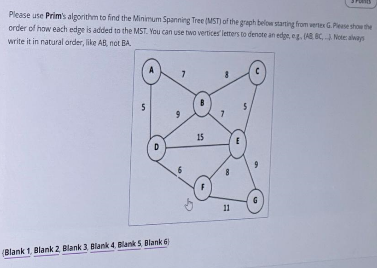 Please use Prim's algorithm to find the Minimum | Chegg.com
