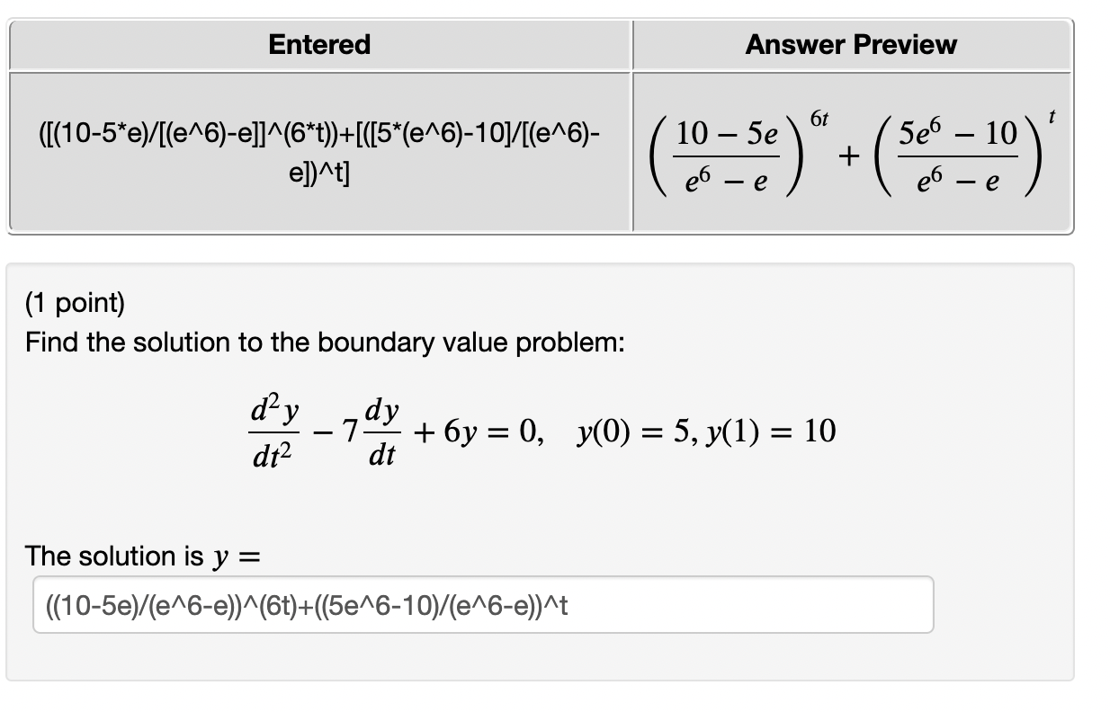 Solved (1 point) Find the solution to the boundary value | Chegg.com