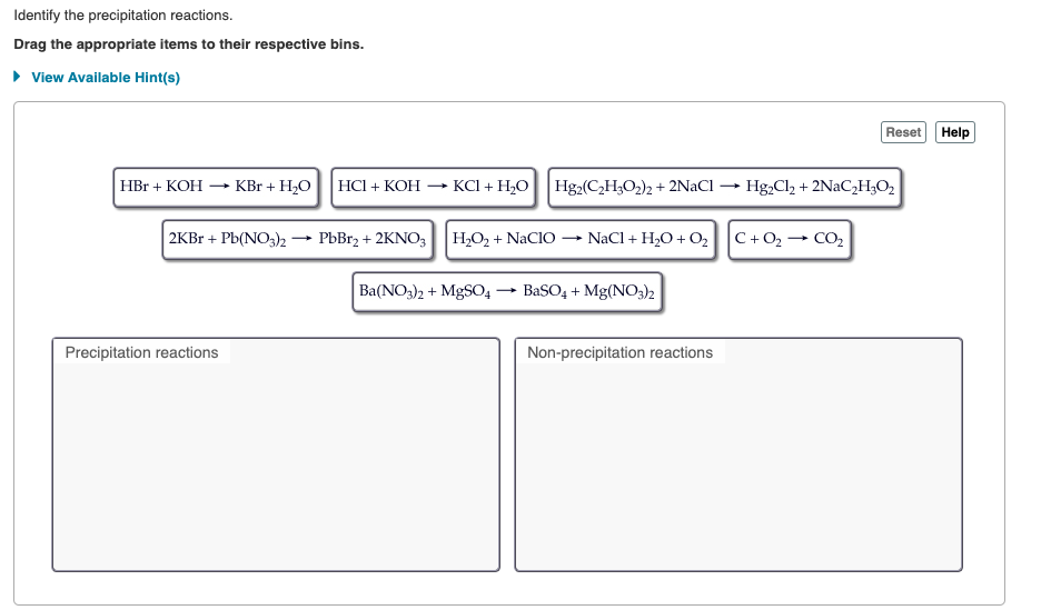 Solved Identify the precipitation reactions. Drag the | Chegg.com