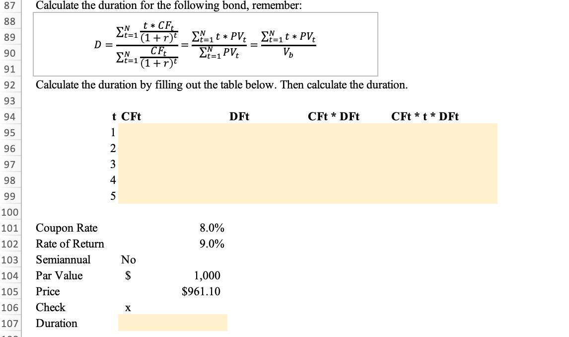 Solved Calculate The Duration For The Following Bond, | Chegg.com