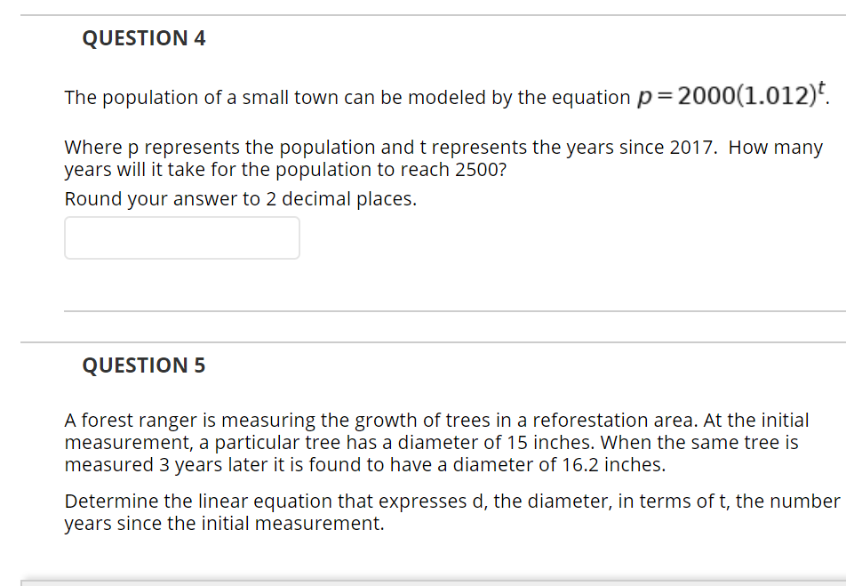 Solved QUESTION 4 The population of a small town can be | Chegg.com