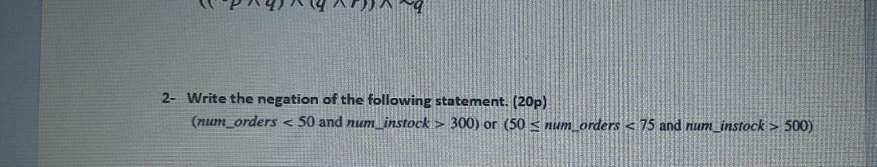 Solved 2- Write the negation of the following statement. | Chegg.com