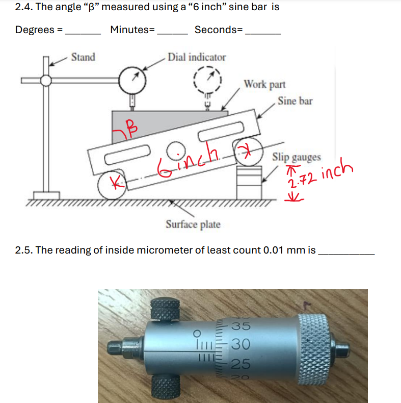 Solved 2.4. ﻿The angle " \( \beta \) " ﻿measured using a " 6