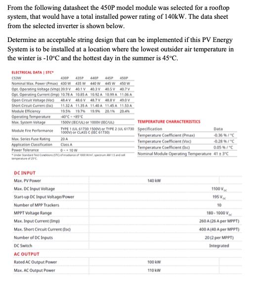 From the following datasheet the 450P model module | Chegg.com
