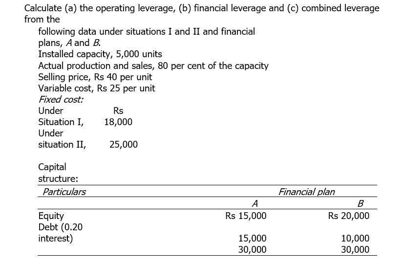 Solved Calculate (a) the operating leverage, (b) financial