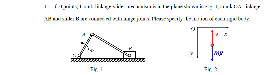 Solved 1. (10 points) Crank-linkage-slider mechanism is in | Chegg.com