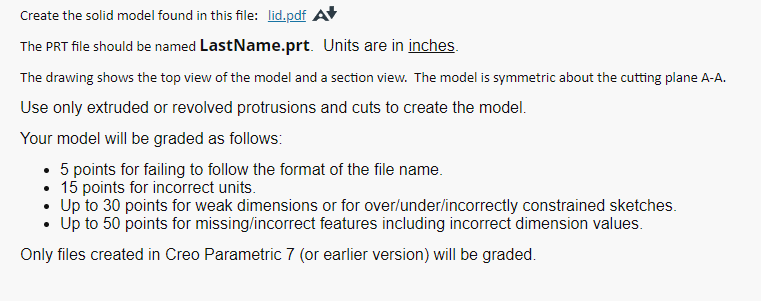 Solved Create the solid model found in this file: lid.pdf A | Chegg.com