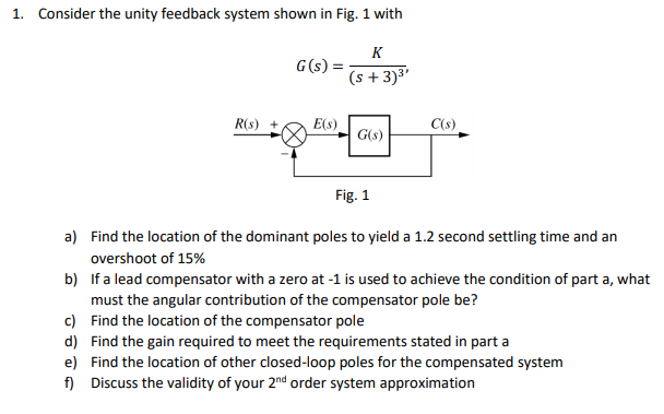Solved 1. Consider the unity feedback system shown in Fig. 1 | Chegg.com