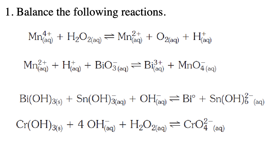 Solved 1. Balance the following reactions. | Chegg.com