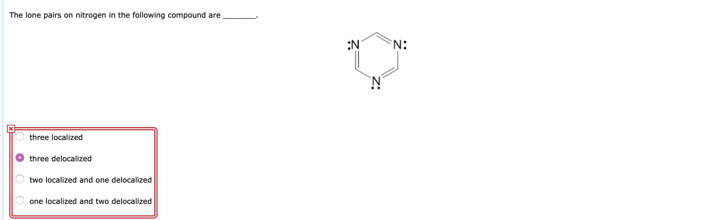 Solved The lone pairs on nitrogen in the following compound
