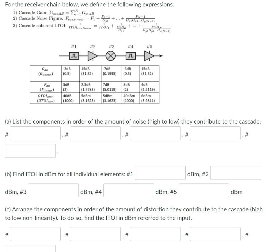 For the receiver chain below, we define the following | Chegg.com