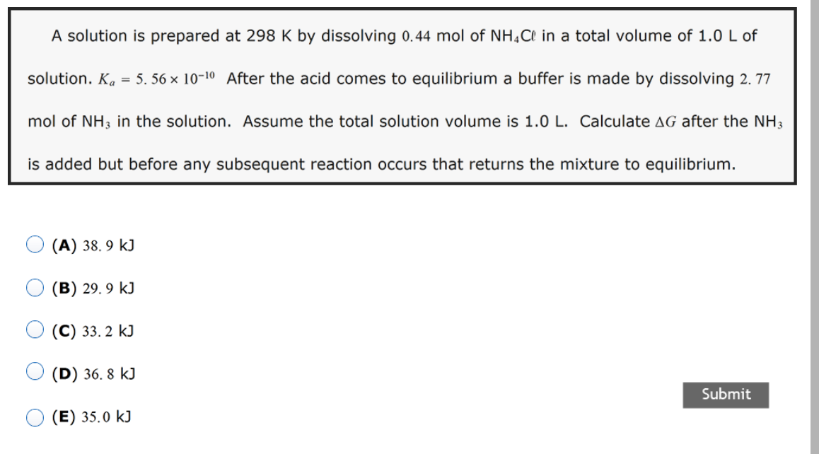 Solved A solution is prepared at 298 K by dissolving 0.44 | Chegg.com